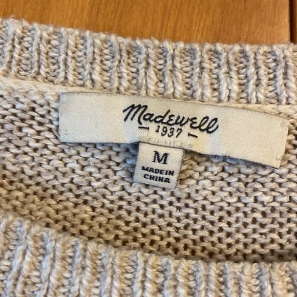 Madewell Cabin Stripe Natural & Navy Linen Silk Sweater Size M - Picture 11 of 12